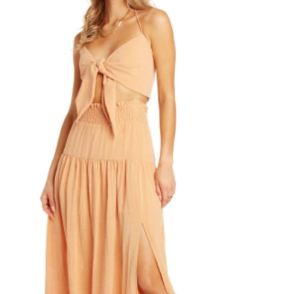 NWT Willow Julie Halter Crop Top Two-Piece Maxi Dress in Orange - Picture 1 of 11